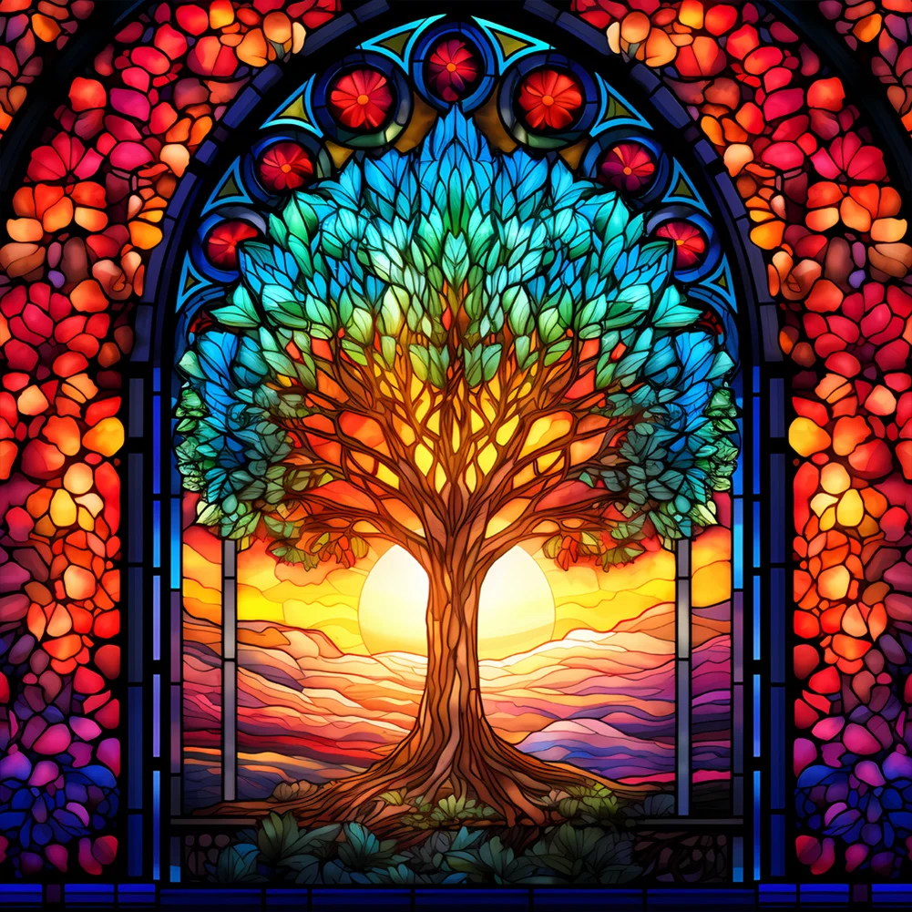 Stained Glass Landscape - Full Round - Diamond Painting (40*30cm)