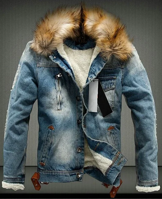 Daily Fleece Lined Feather Zipper Button Denim Jacket 