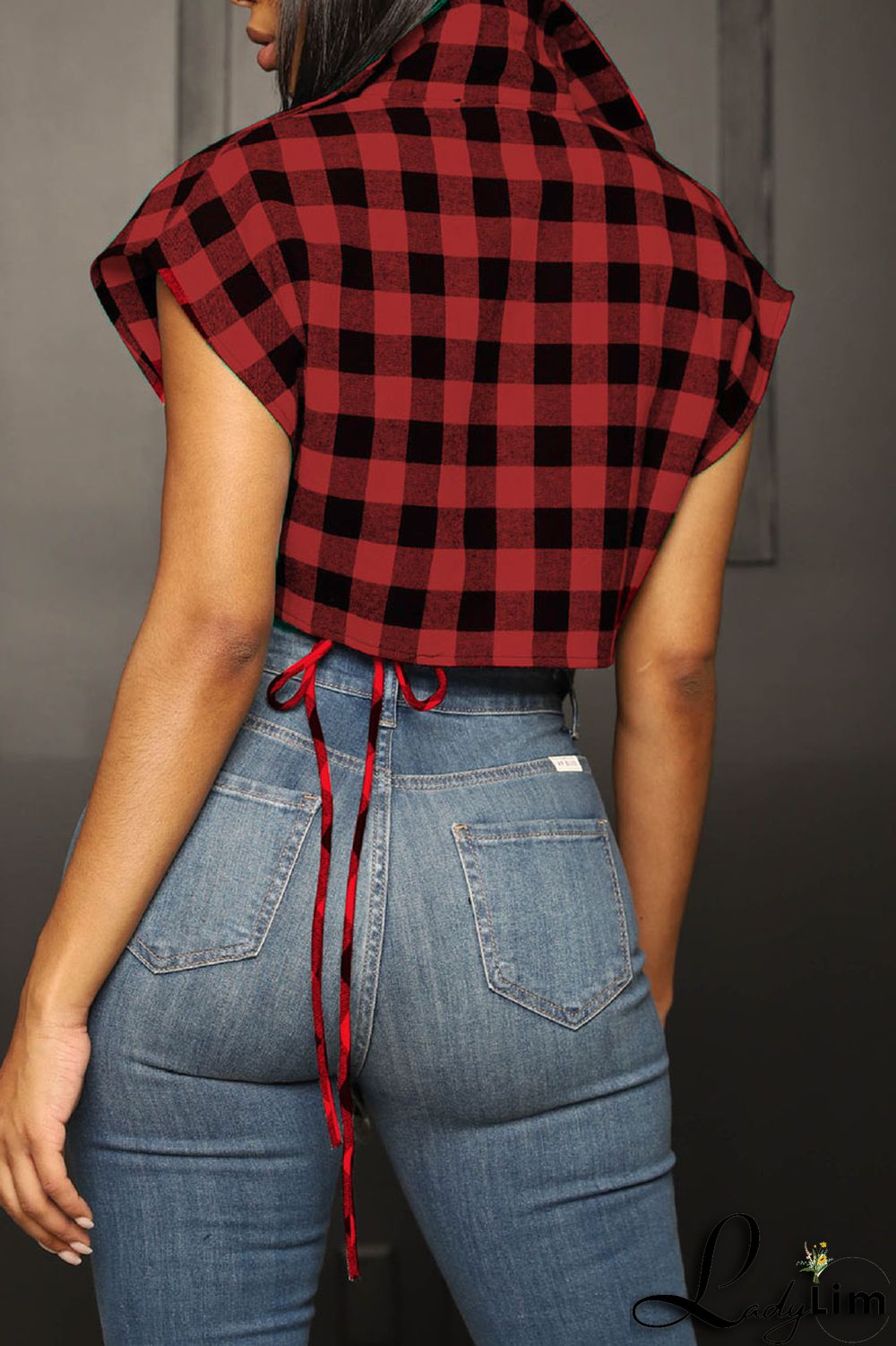 Yellow Casual Street Plaid Print Patchwork Buckle Asymmetrical Turndown Collar Tops