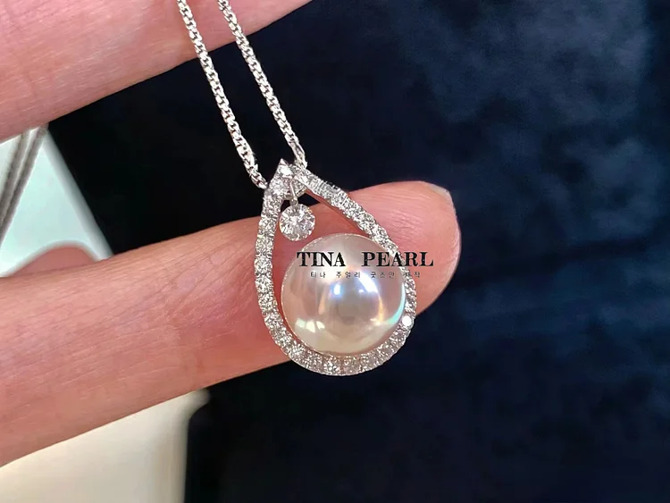 TINA Jewelry Seawater akoya+18k+ Diamond mermaid tears Pendant 