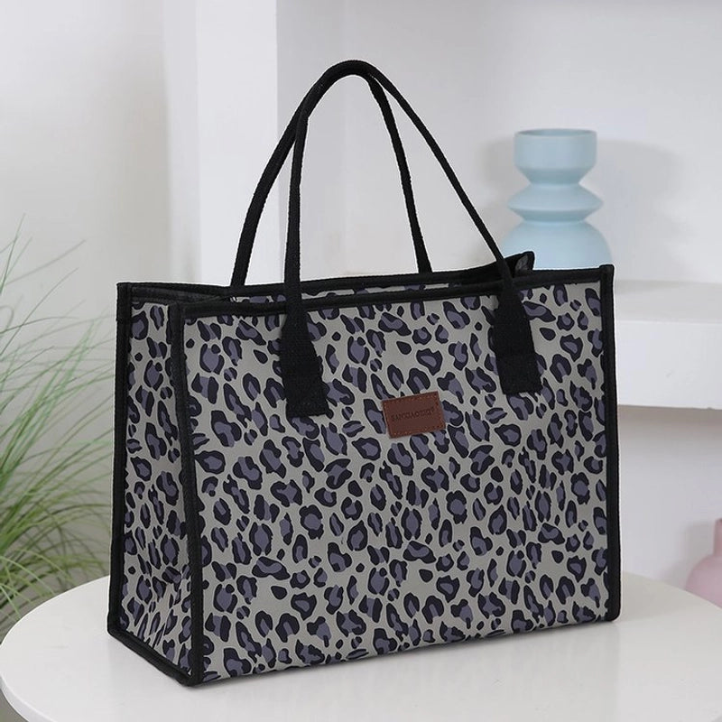 Women’s Denim Leopard Classic Style Square Zipper Tote Bag