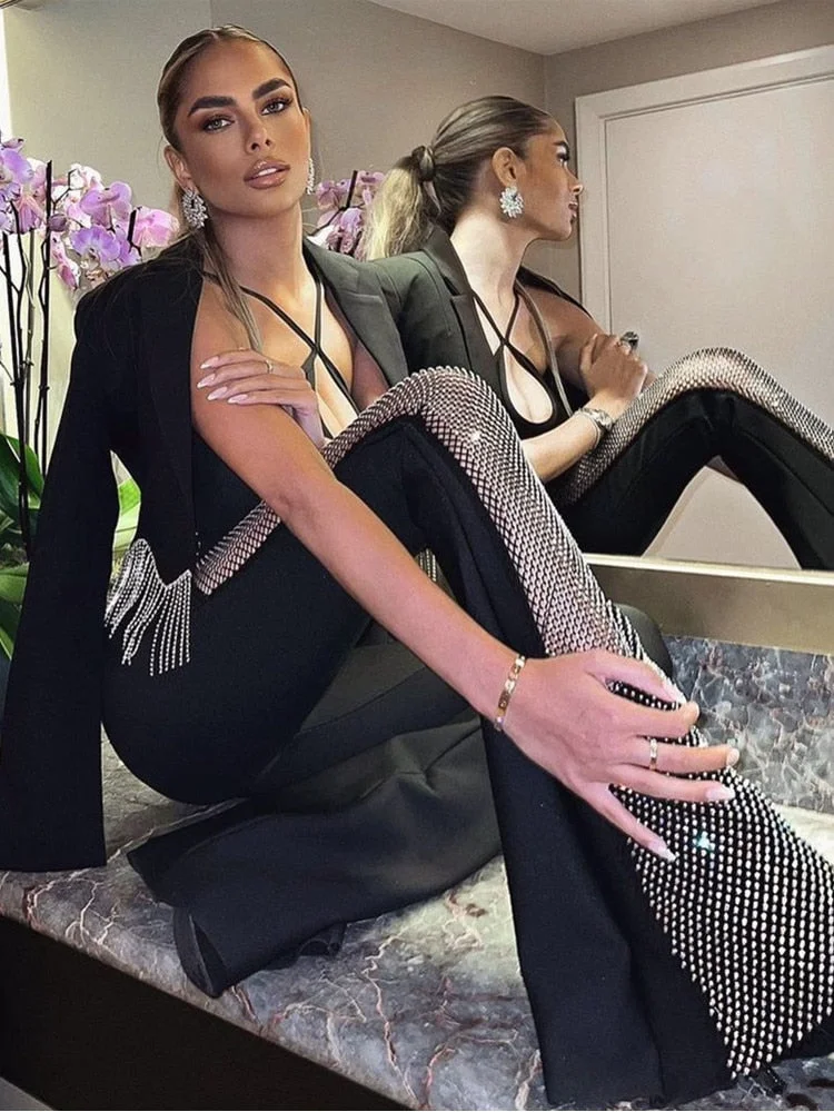 Crystal Diamonds Black Jumpsuit