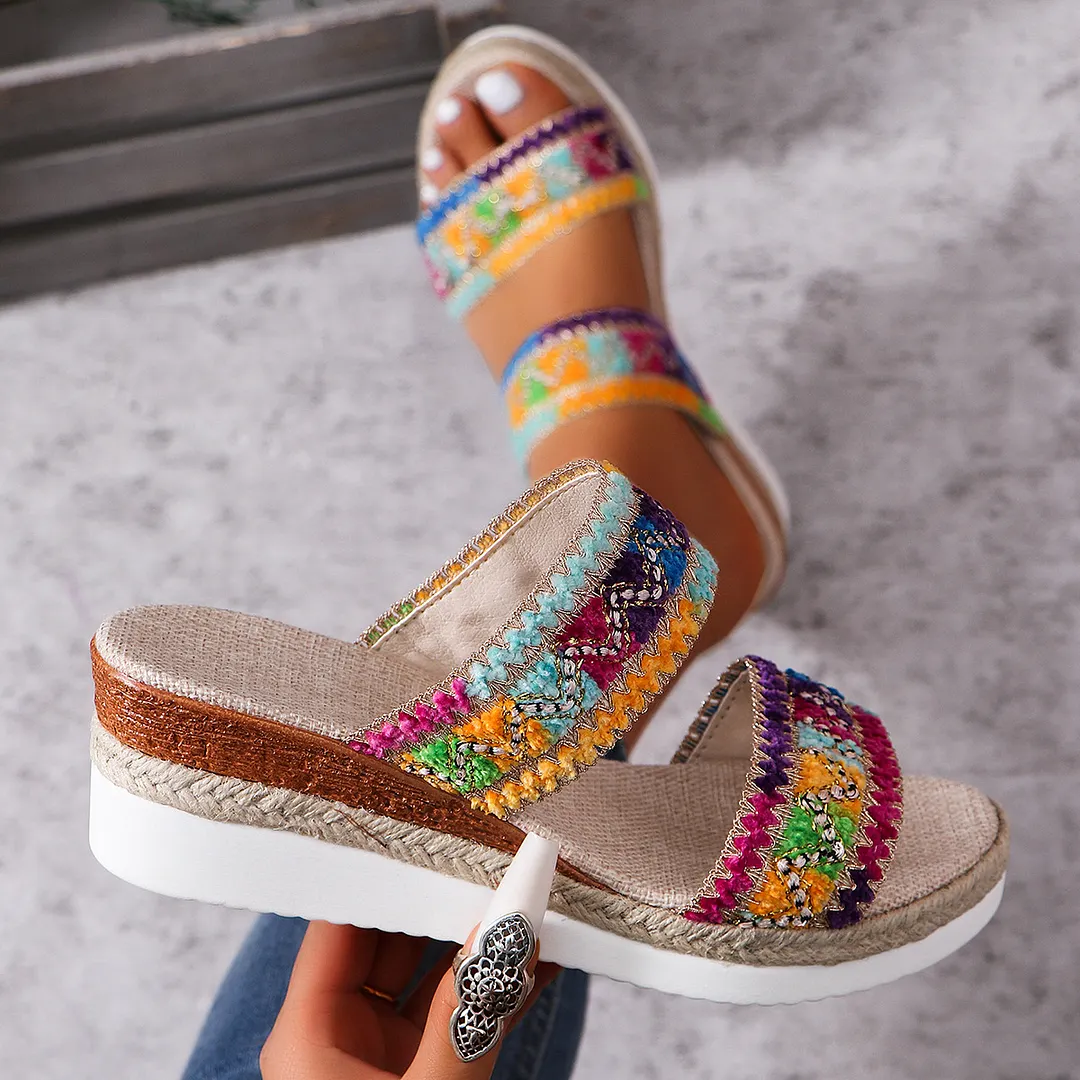 Breakj Breakj Summer New Slope And Thick-Soled Women's Shoes Plus-Size With Casual Slope And Slippers