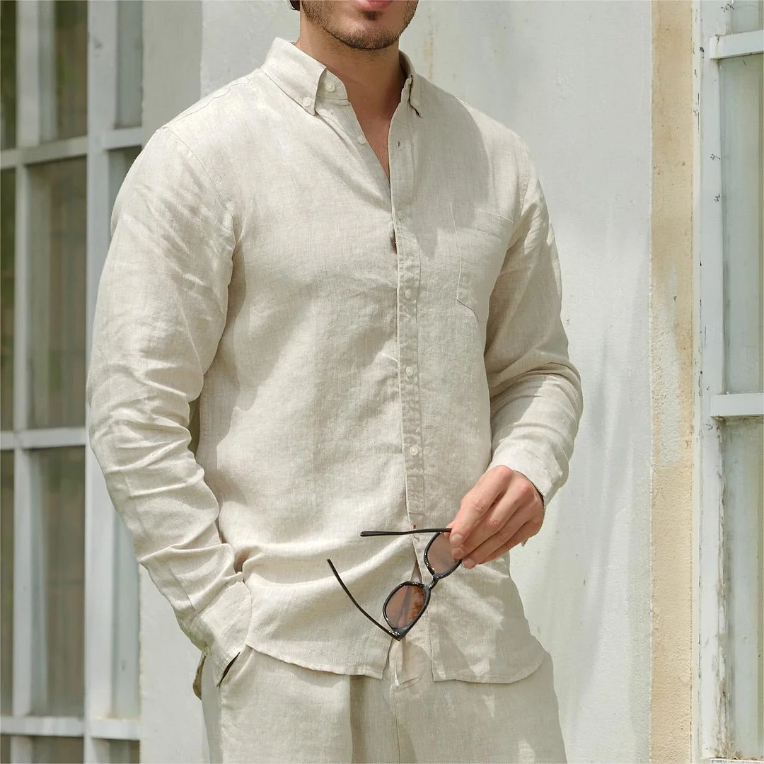 100% Linen Shirt Pocket Khaki