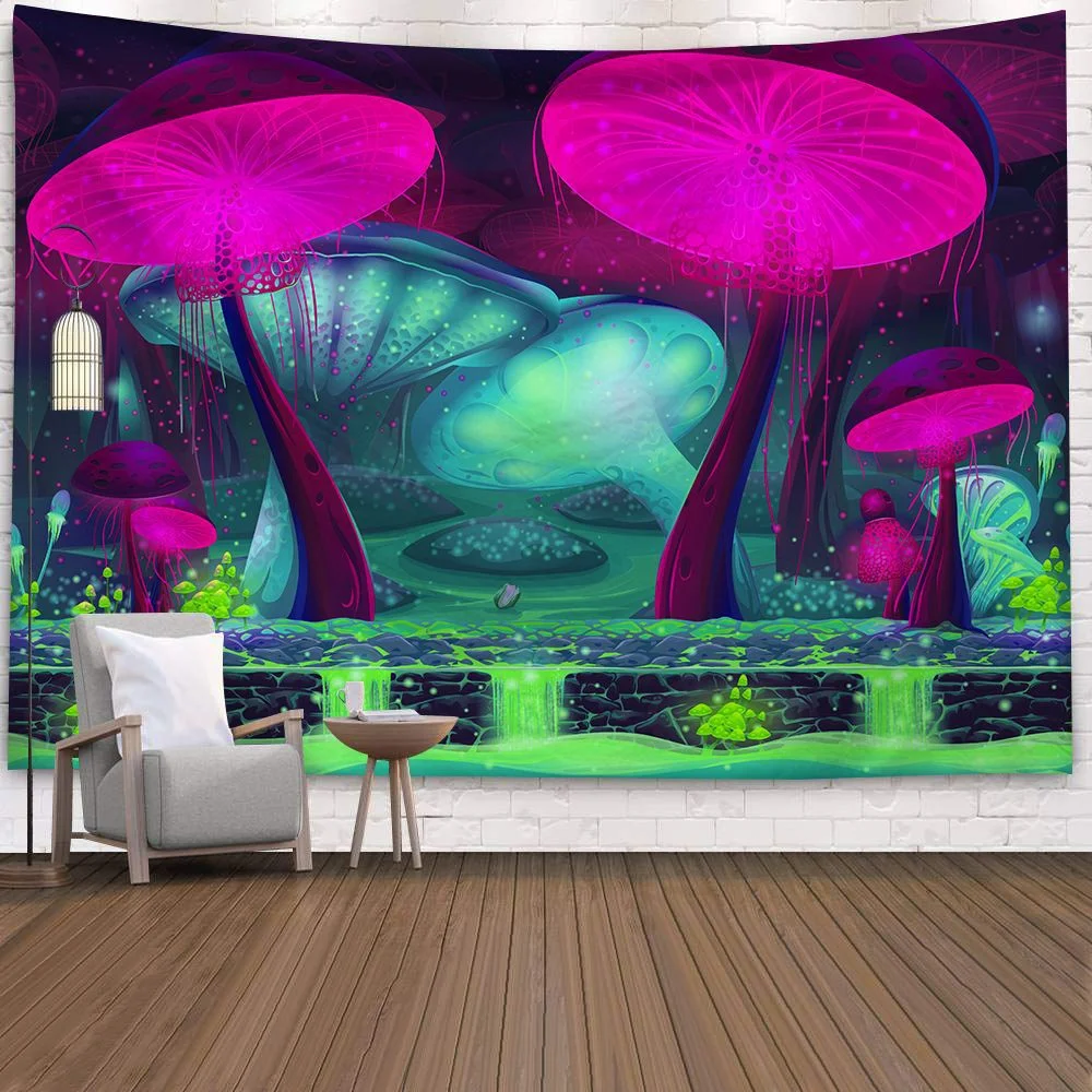 Hippy Psychedelic Dreamlike Mushroom Tapestry Home Bedroom Abstract Trippy Fairy Tale Wall Hanging Tapestry Decor Beach Towel
