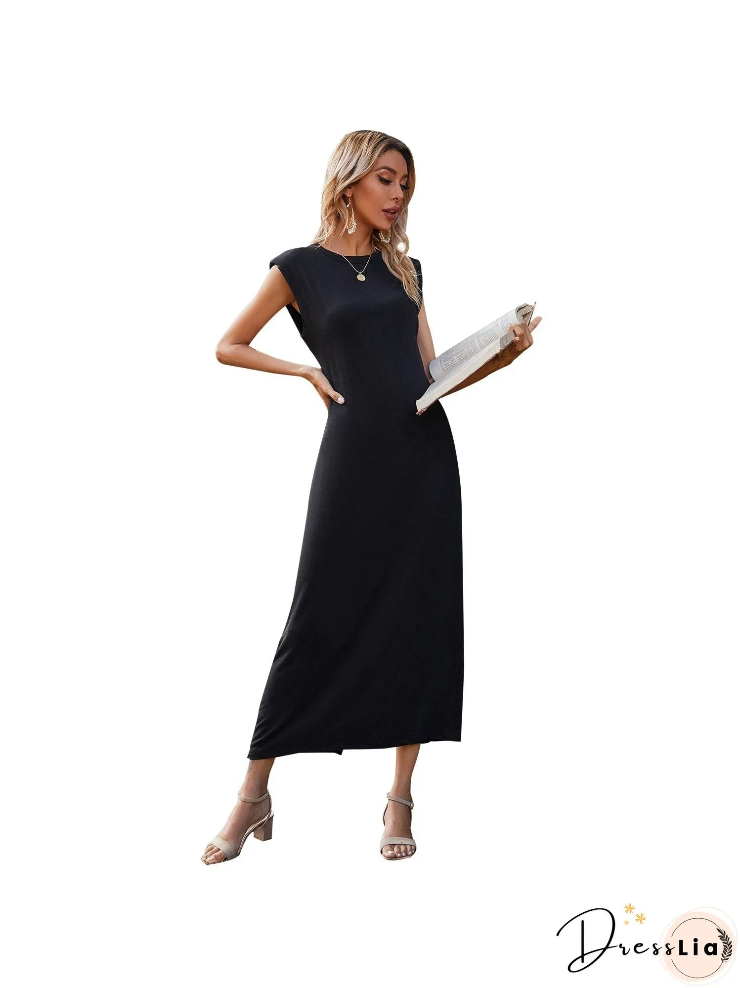 Simple solid color waist slim long skirt