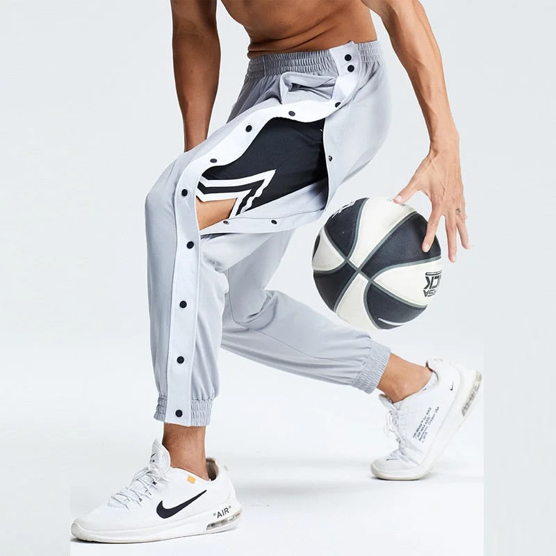 Sports Trousers Men's Basketball Training Full-Opening Button-Down Pants Loose Plus Size Side-Opening Button-Down Pants Men