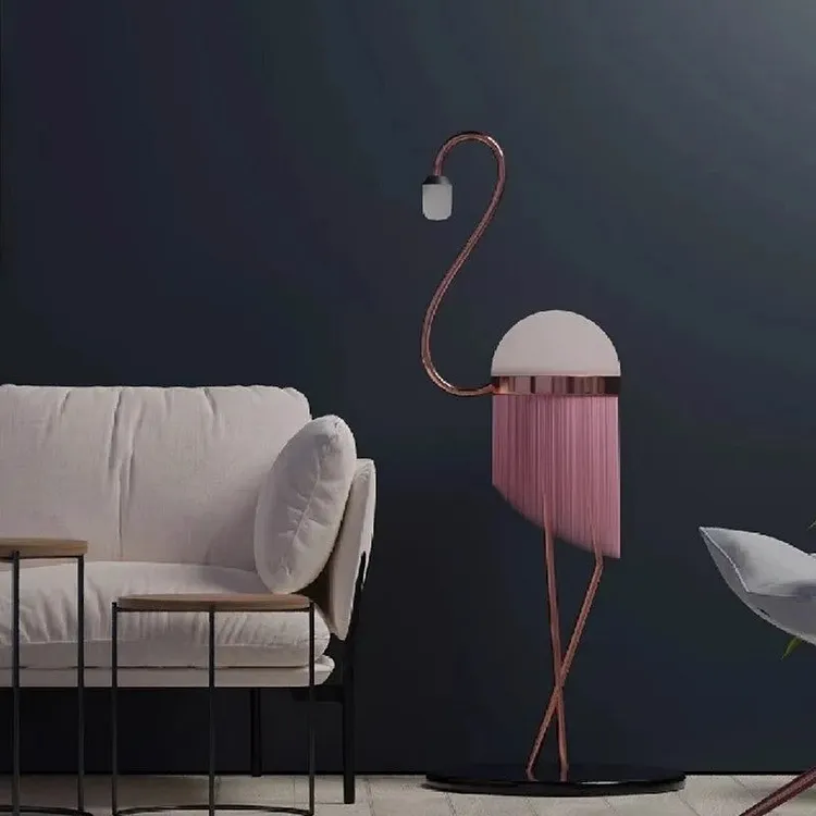 Modern Art Deco Iron PE Flamingo 1-Light Standing Floor Lamp For Living Room