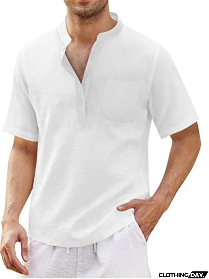 Short Sleeve Solid Color Linen T-Shirts For Men