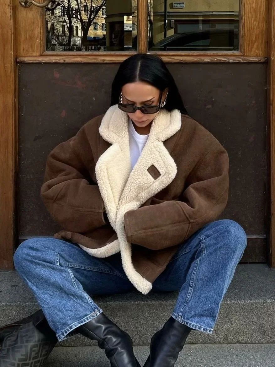 Nigikala Nigikala Women's Fashion For Autumn And Winter 2025 Loose Warm Retro Lamb Wool Coat D79245