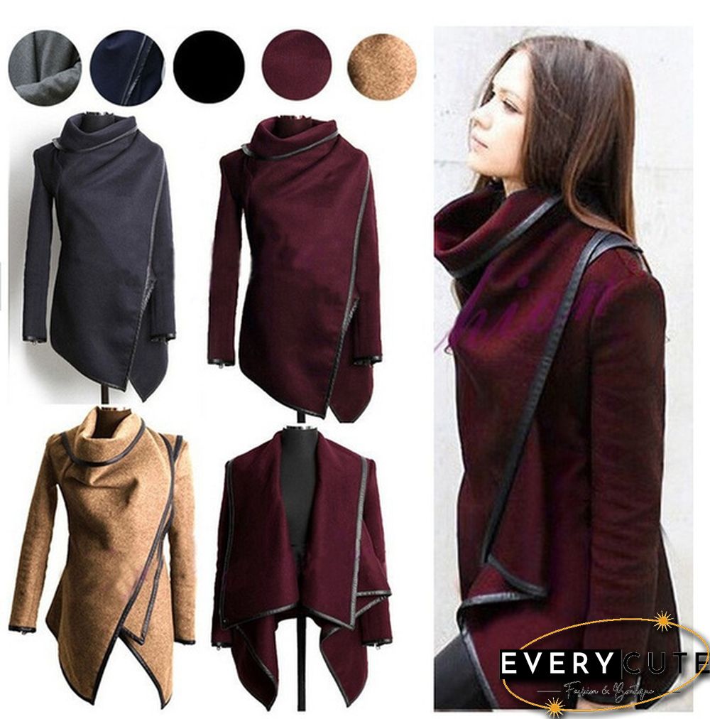 Fashion Long Sleeve Turn-Down Collar Open Stitch Woolen Plain Womens Coats Abrigos Mujer 5 colors