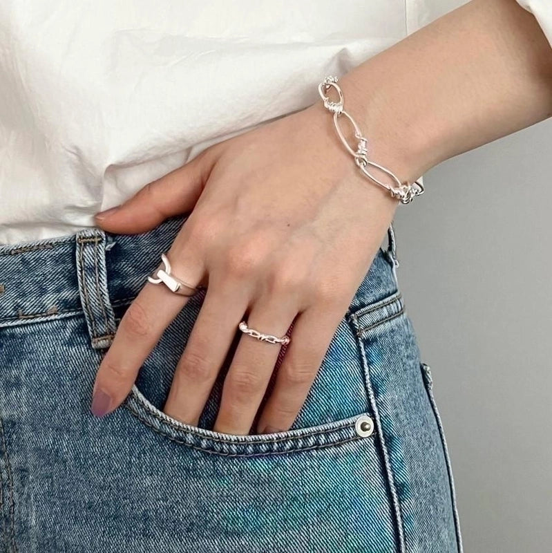 1 Piece Retro Geometric Sterling Silver Open Ring