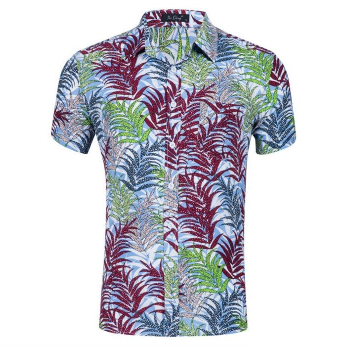 Summer of 2019 American size Short-sleeved Men's Hawaiian Shirts  Short-sleeved Beach Printed with Tencel Cotton shirts US SIZE