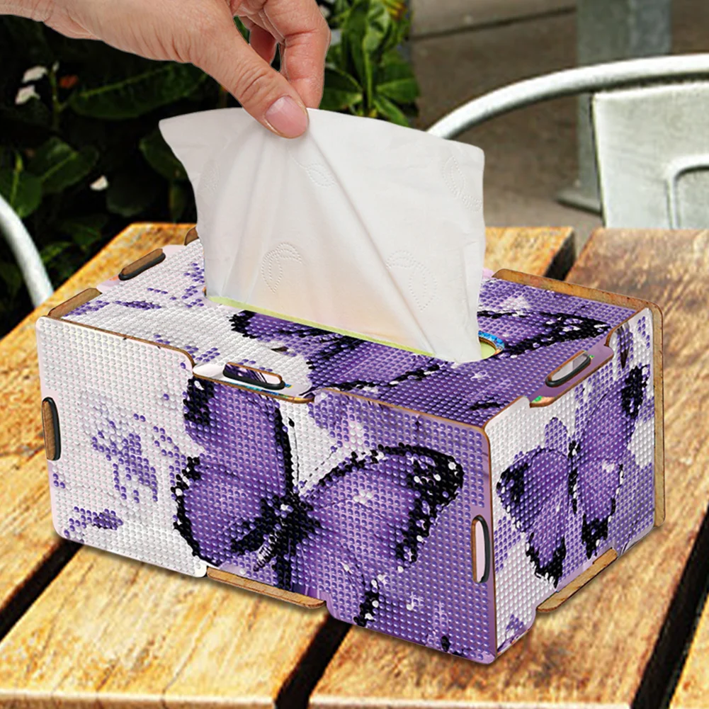 Diamond Painting Tissue Box Kits Rhinestone Craft Kit (Purple Butterfly)