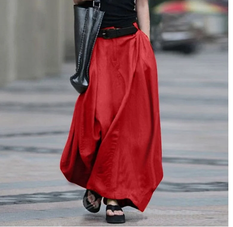Spring and Autumn Solid Cotton Bust A-word Long Skirt Linen-Mixcun