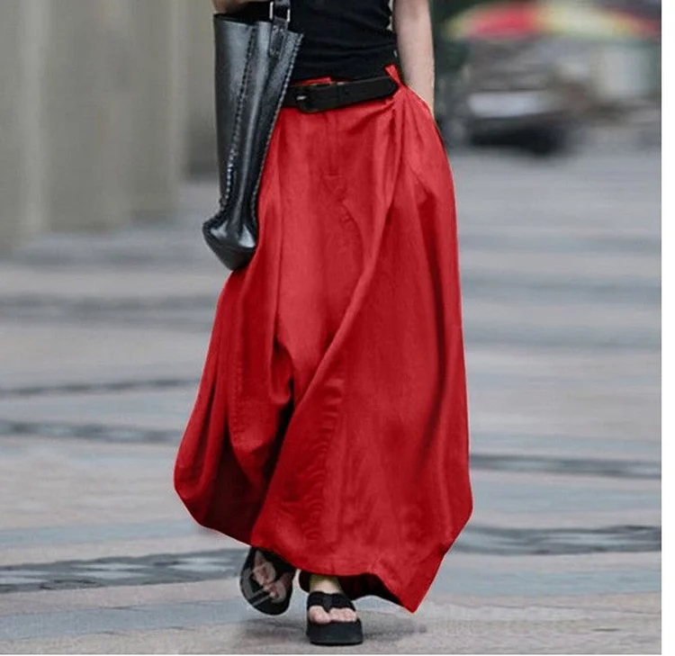 Spring and Autumn Solid Cotton Bust A-word Long Skirt Linen
