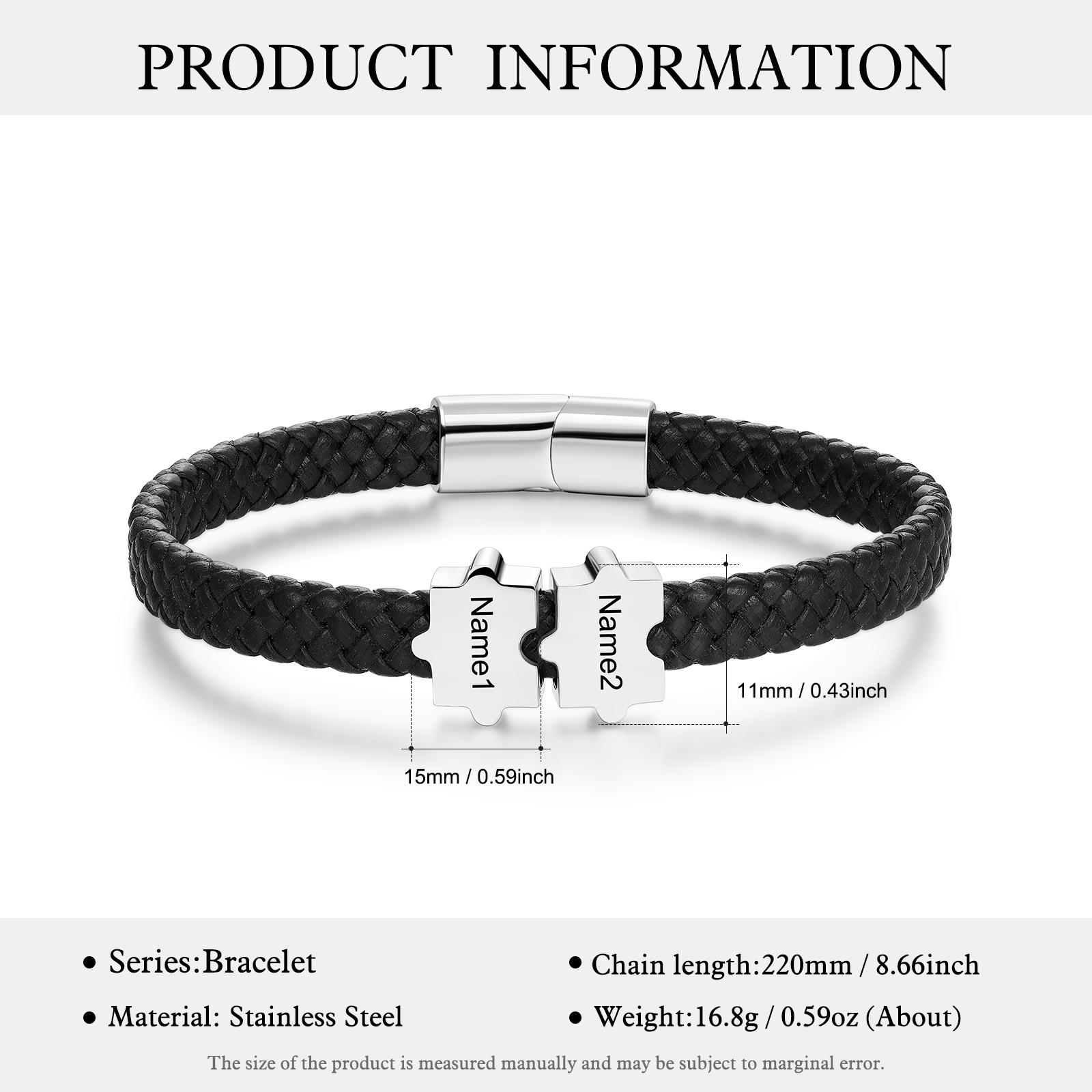 Custom Family Puzzle Bracelet Engrave 2 Names Leather Bracelet Father's Day Gifts for Dad-Jessemade AU