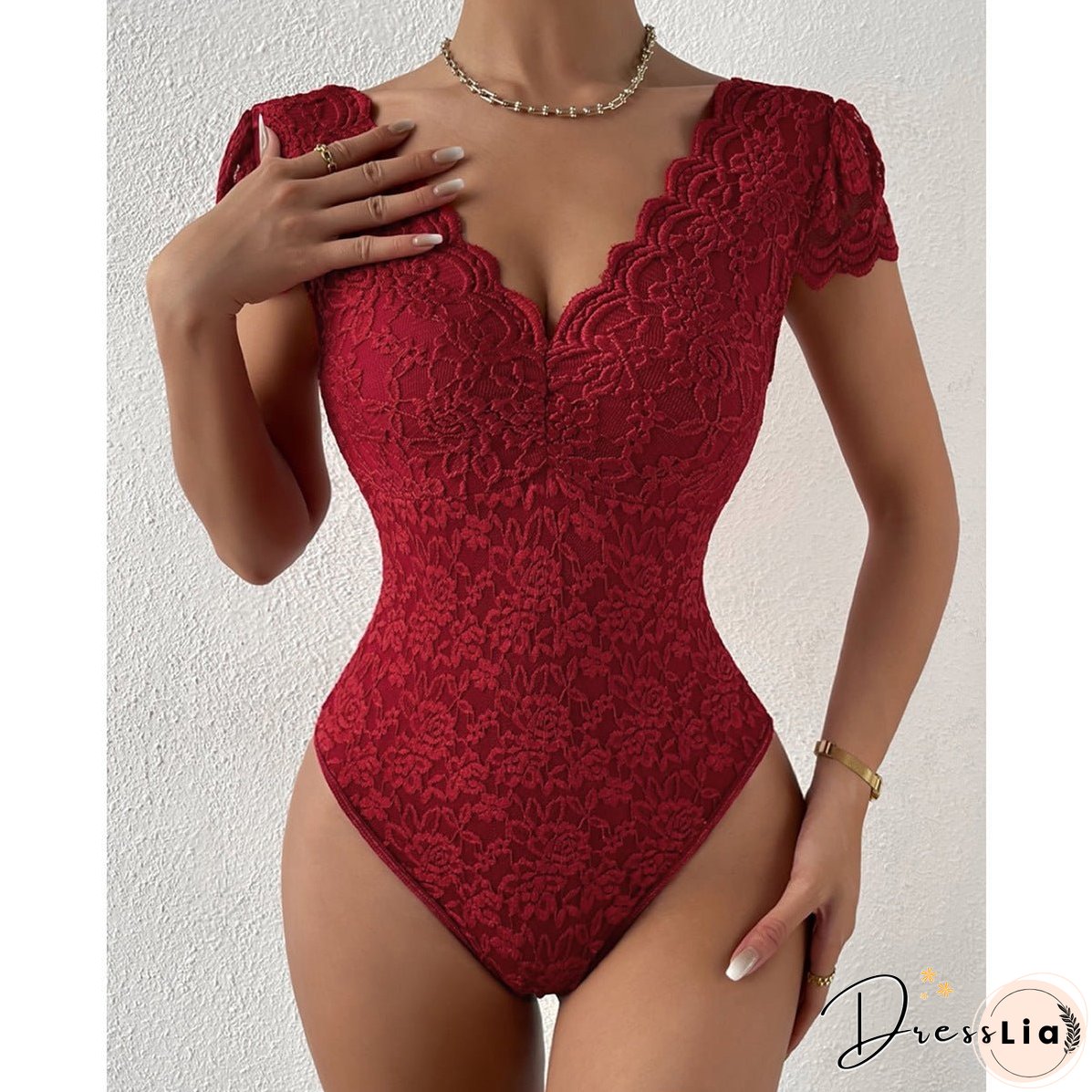 Summer Solid Color Lace Deep Backless Jumpsuits