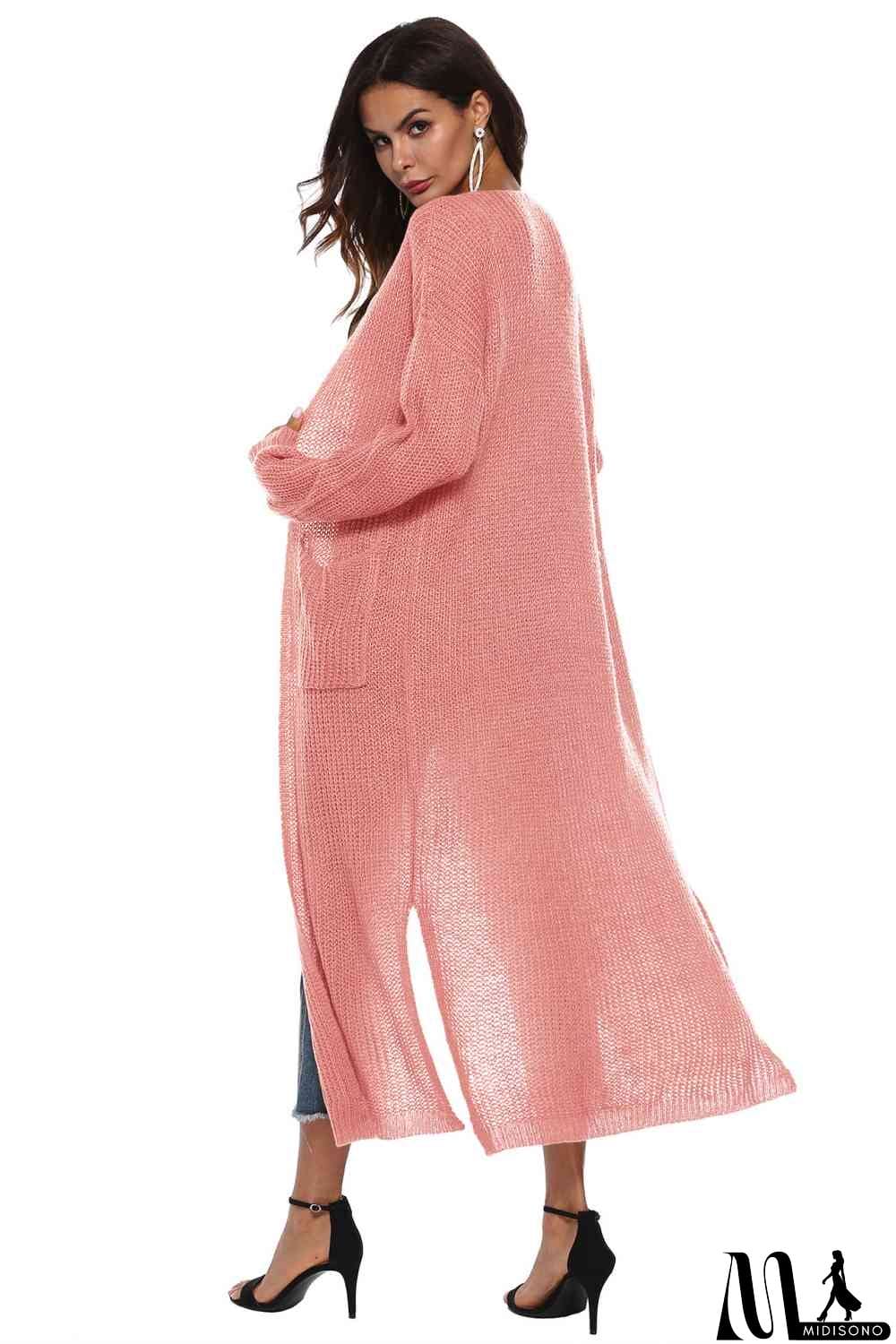 MidiSono - Long Sleeve Open Front Buttoned Cardigan