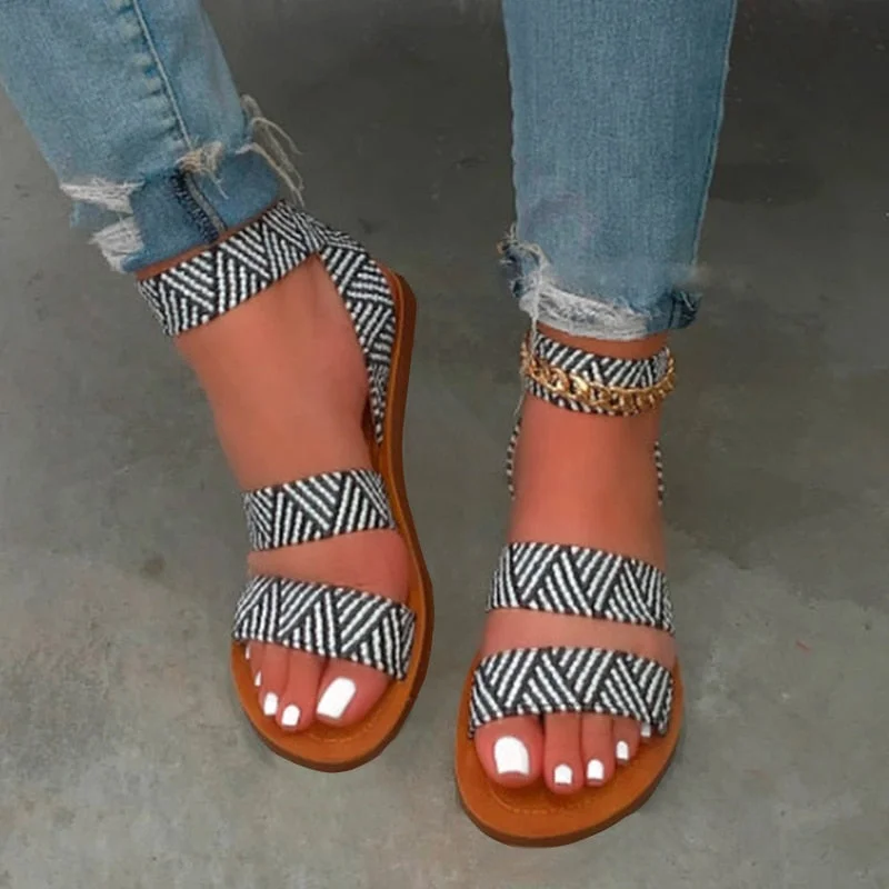Women's Leopard Sandals 2021 Summer Print Female Flats Shoes Comfort Slip On Ankle Strap Ladies Sandalias Casual Woman Footwear