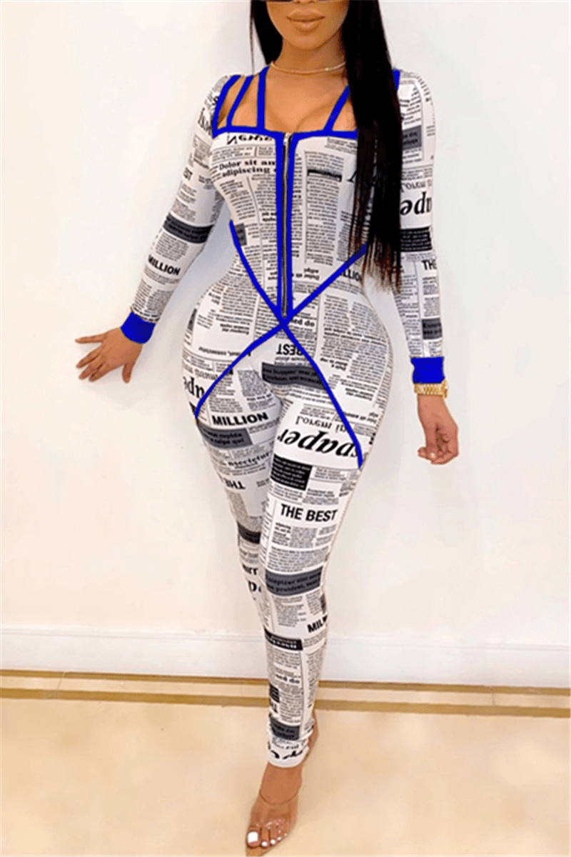 Casual Printed Newspaper Patchwork Jumpsuit