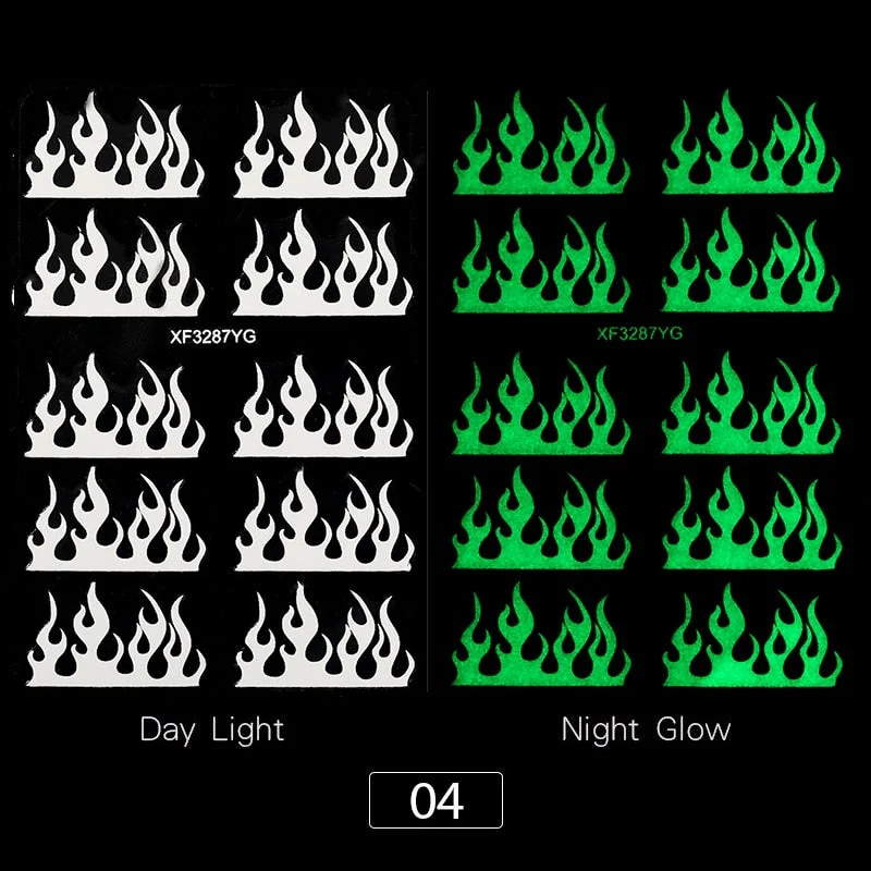 3D Luminous Nail Stickers Halloween Pumpkin Spider Star Moon Transfer Sliders  Winter Glow In The Dark Nail Art Decoration-Nail Inspo