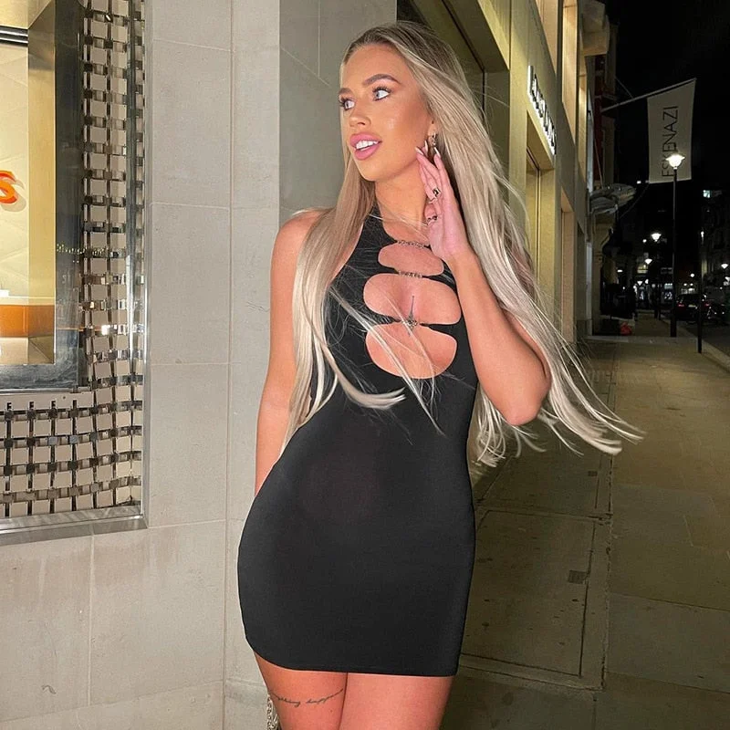 Sexy Print Halter Neck Cut Out Bodycon Mini Dress Women Half Sleeve Backless Stretchy Dresses 2022 Summer Harajuku Y2K Clothes