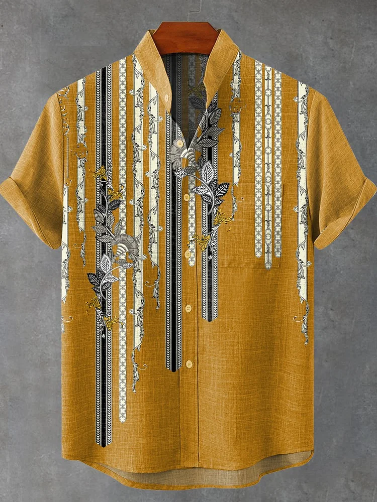 Line Hanging Floral Decorative Pattern Casual 100% Cotton Shirt