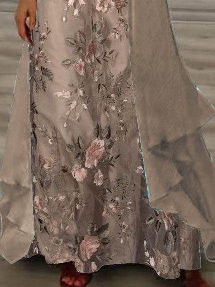 Women's Long Sleeve V-neck Floral Printed Two Pieces Maxi Dress