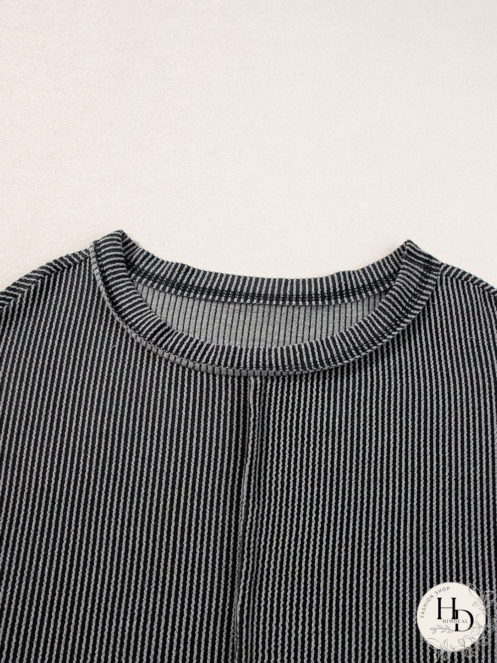 Chic Carbon Grey Ribbed Two-Piece Set with Exposed Seams