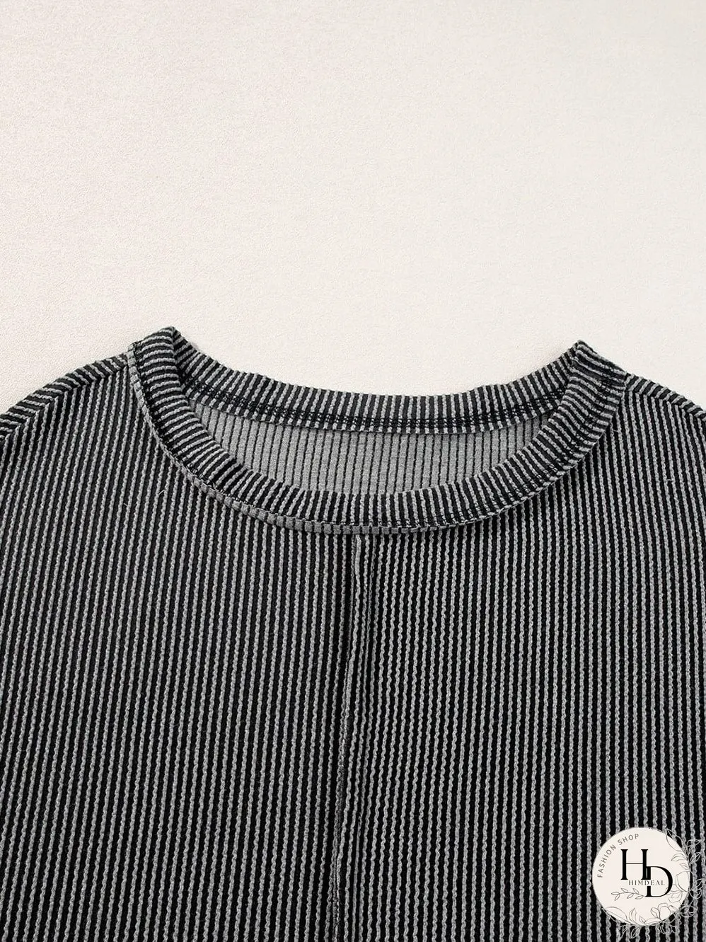 Chic Carbon Grey Ribbed Two-Piece Set with Exposed Seams