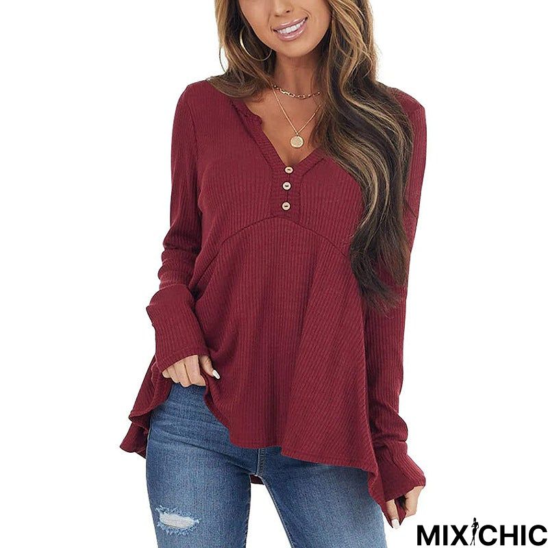V-Neck Long Sleeve Sweater Loose Sweater