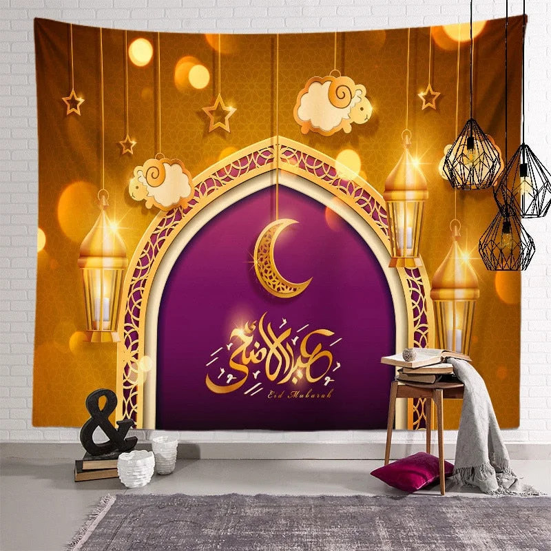 2021 Ramadan Decorations Home Tapestry Moon Star Eid Mubarak Wall Hanging Tapestries Decor Living Room Bedroom Background Decor