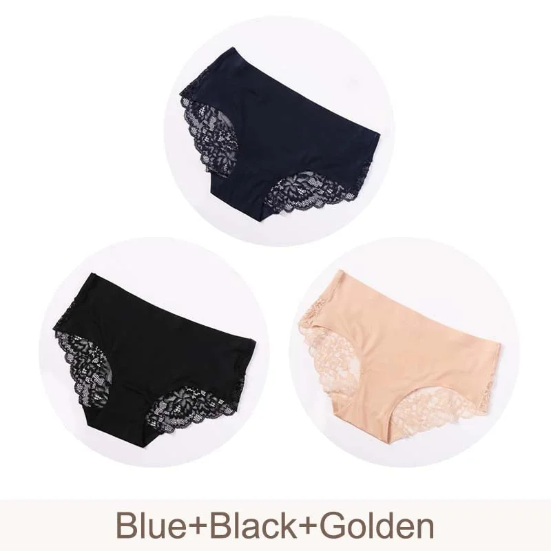 3 pcs/lot Sexy Lace Panties Seamless Women Underwear Briefs Nylon Silk Underpants for Ladies Transparent Lingerie