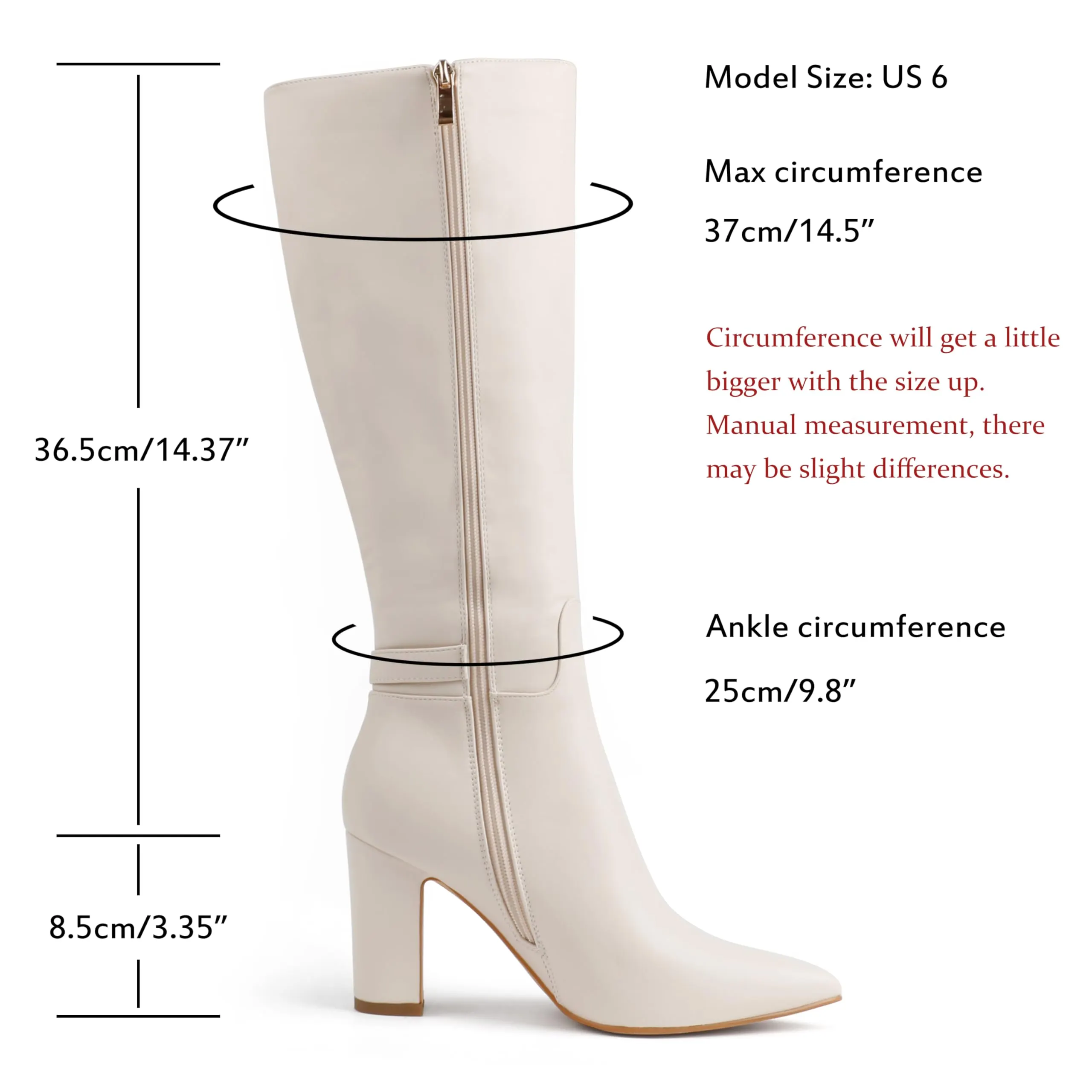 85mm/3.35 inch Women's matte high heel pointed toe buckle style casual zipper knee high boots-vocosishoes