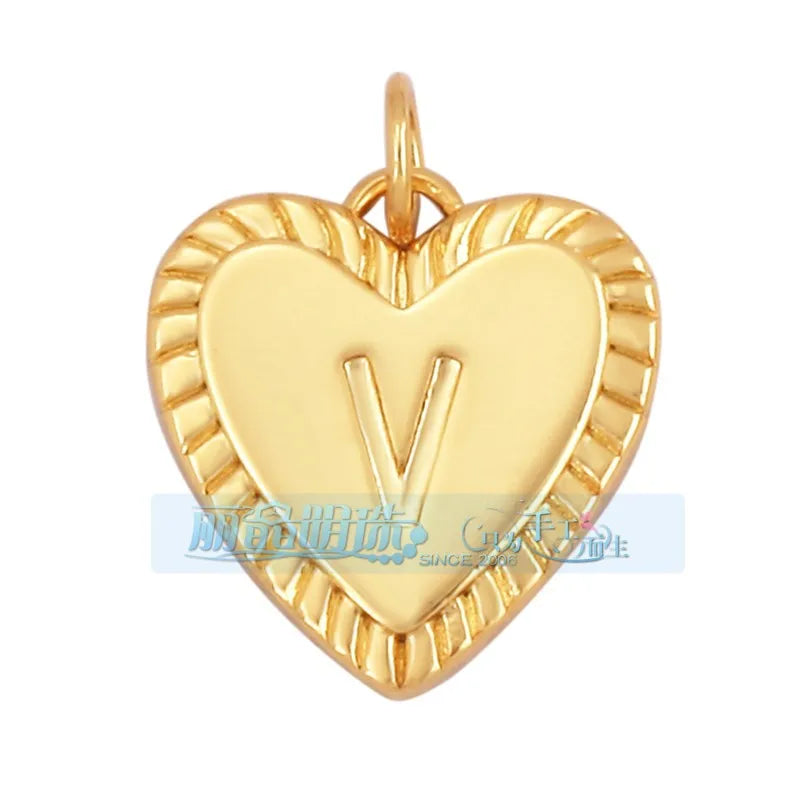 1 Piece 15 * 19mm Hole 5~5.9mm Copper Zircon Letter Heart Shape Pendant Jewelry Accessories