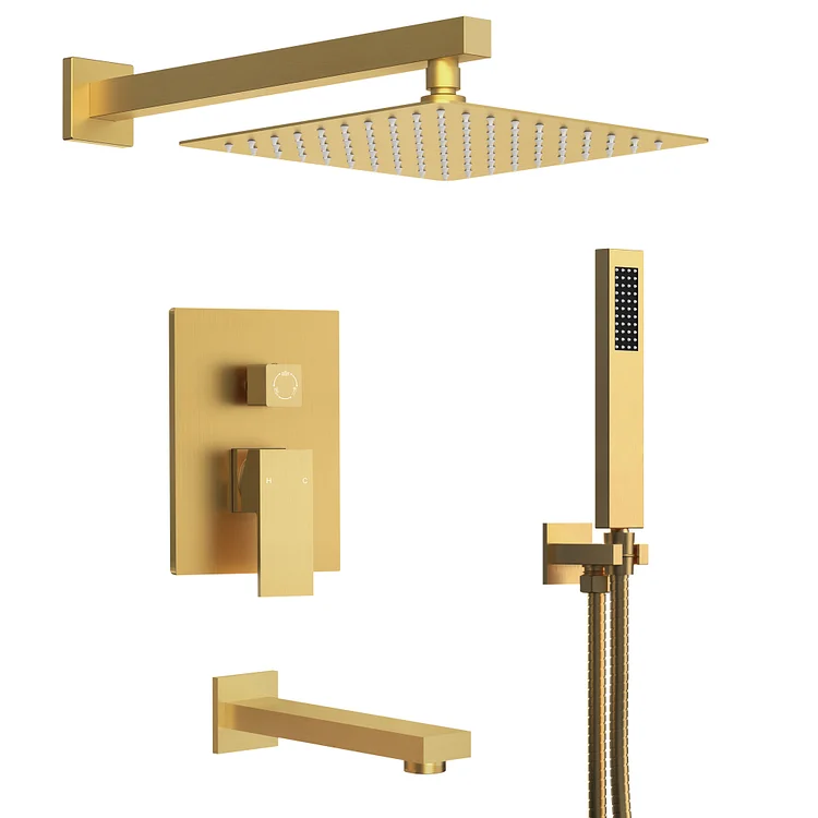 M6603GNI-B10BL 10 in. Rain Shower Head System Shower Faucet Combo Set with Bathtub Spout and Handheld Sprayer