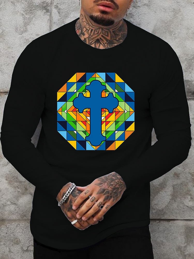 Stained Glass Cross Long Sleeve T-shirt