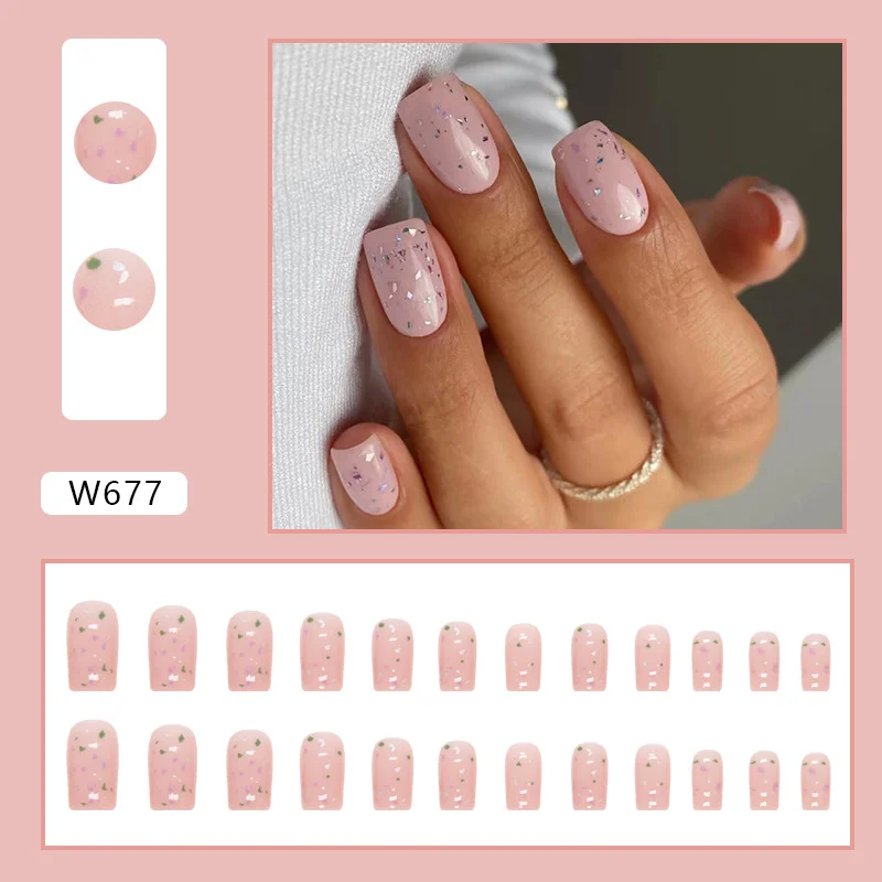 Churchf Churchf Pink Eggshell Fragments Nail Niche Fake Nails Ins Wind Wearable Cute Manicure