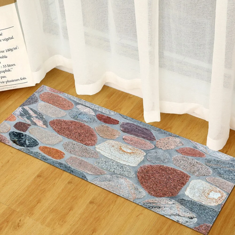 Kitchen Mat Entrance Doormat Cobblestone Pattern Home Bedroom Bedside Floor Decoration Carpet Bath Balcony Hallway Anti-Slip Rug