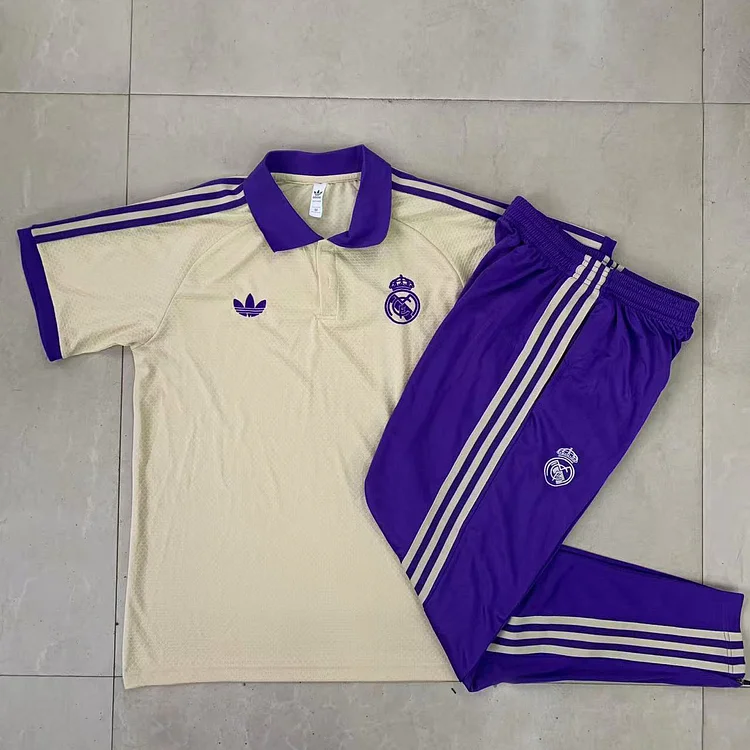 25/26 Real Madrid Apricot POLO Shirt Set (Short Sleeve + Long Pants)