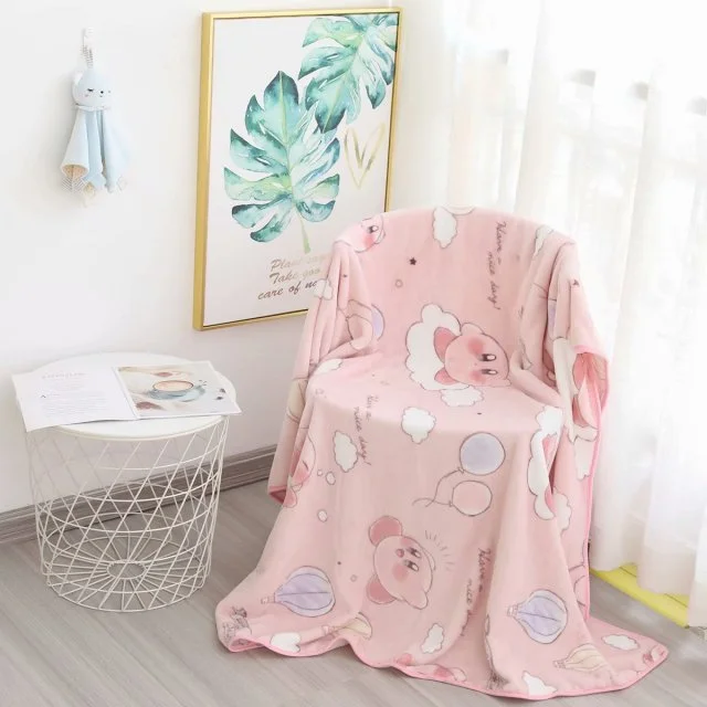 Kawaii Kirby Pink Anime Peripheral Flannel Blanket Plush Pillowcase SP16961