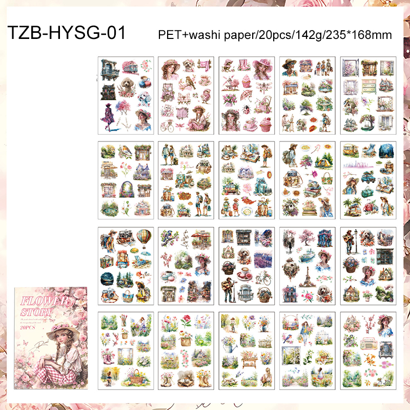 Sticker Book - Recall The Past Series Vintage Plant Flower Character Landscape 