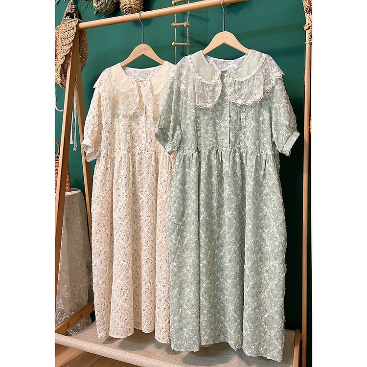 Queenfunky cottagecore style Lace Collar Floral Dress QueenFunky