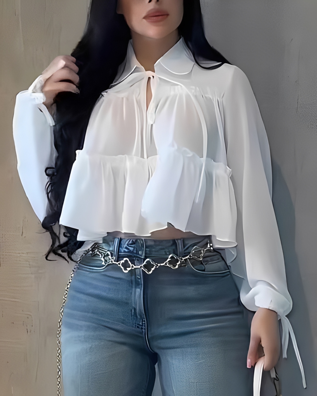 Women's Chiffon Ruffle Long Sleeve Shirt