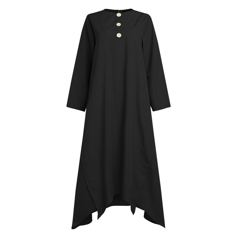 Vintage Women's Irregular Sundress ZANZEA 2022 Autumn Abaya Midi Dress Long Sleeve Vestidos Muslim Female Solid Button Robe