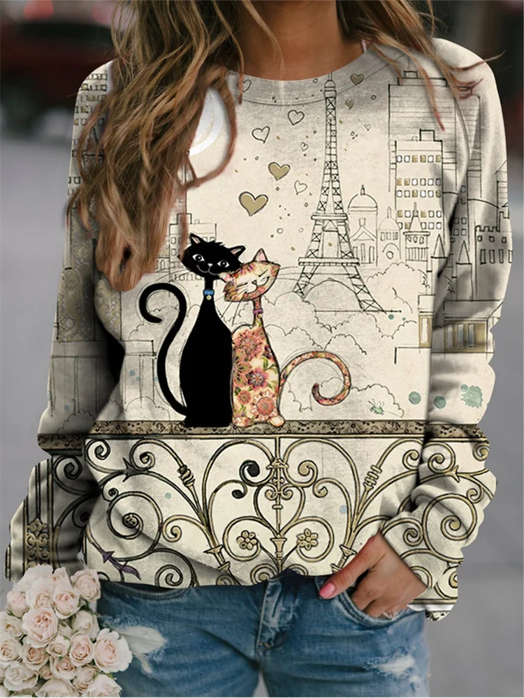 Cat Patchwork Art Graphic Sweatshirt