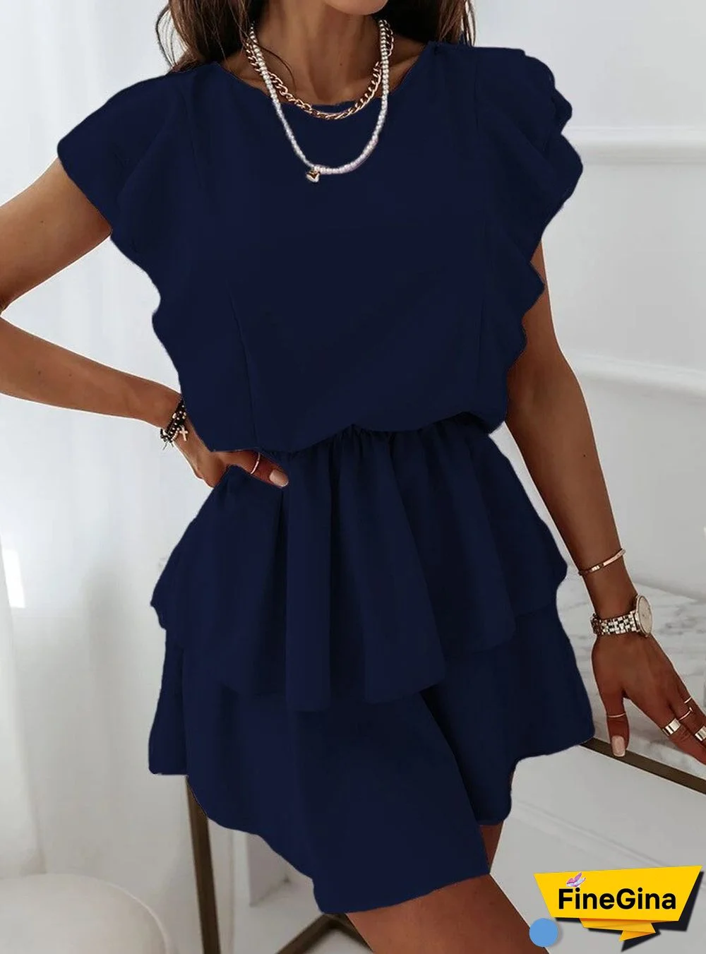 Summer Fashion Loose Ruffle Short Sleeve Double Layer Dress Women Korean Short Sleeve Dresses For Women Party