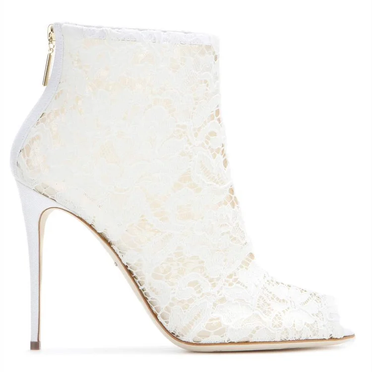 Peep Toe Lace Ankle Booties for Wedding Vdcoo