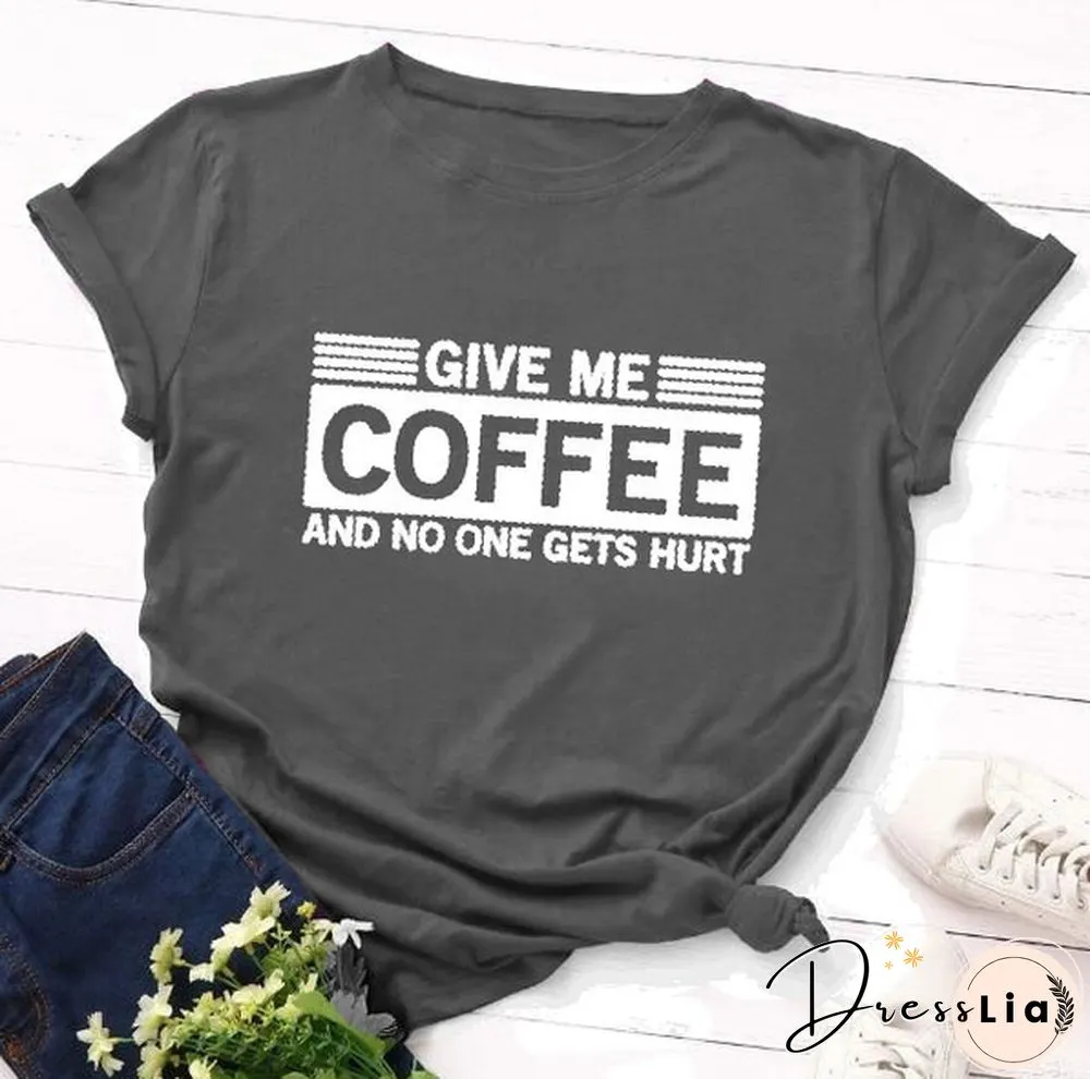 Plus Size Coffee & One Hurt Letter Print S-4XL Womens Fashion Short Sleeve Tee Shirt Lady
